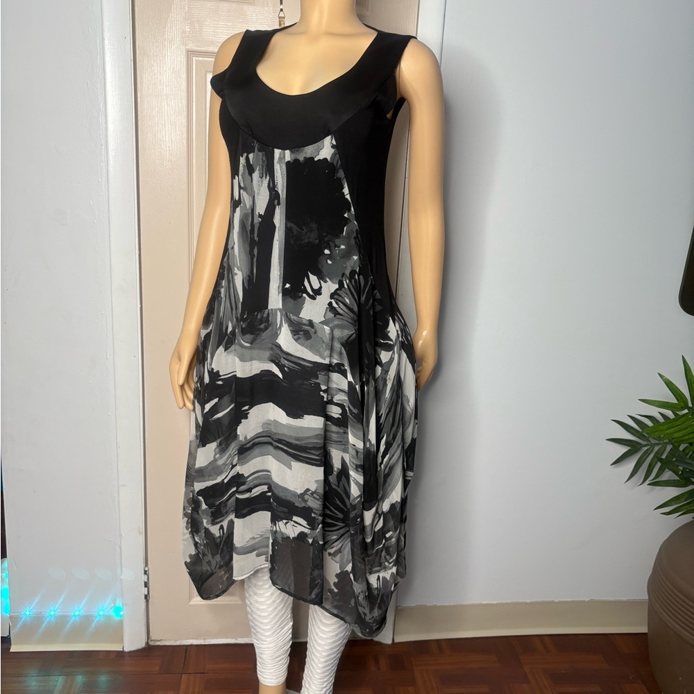 Ronen Chen Black and Gray Asymmetrical Dress